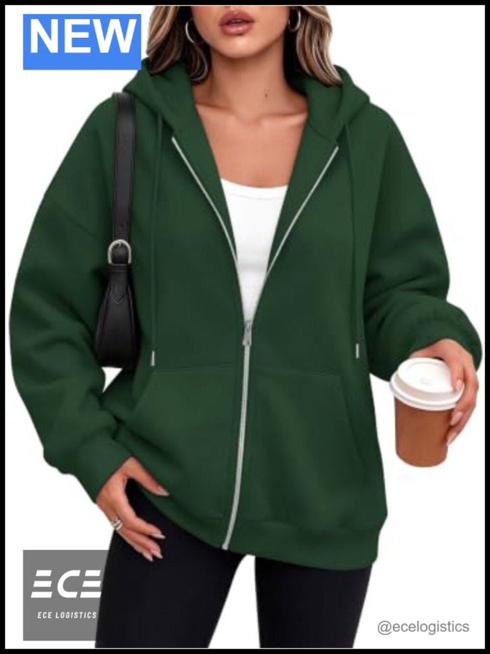 Women Fleece Zip Up Hoodie Oversized Sweatshirt Jacket